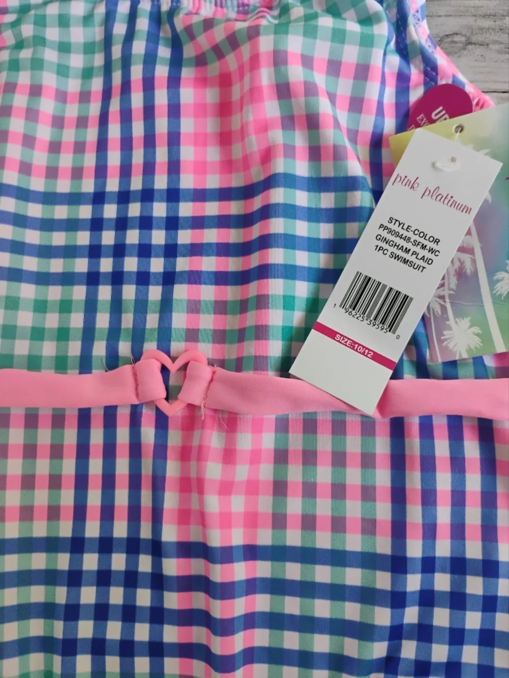 Gingham One-Piece Swimsuit Pink Platinum Size 10 /12 & Free Pair Of Swim Goggles